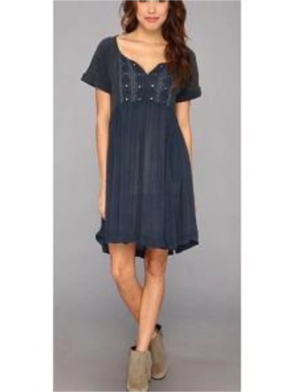 Free People Navy Blue High-Low Short Sleeve Swing Dress New with tags - Picture 3 of 6
